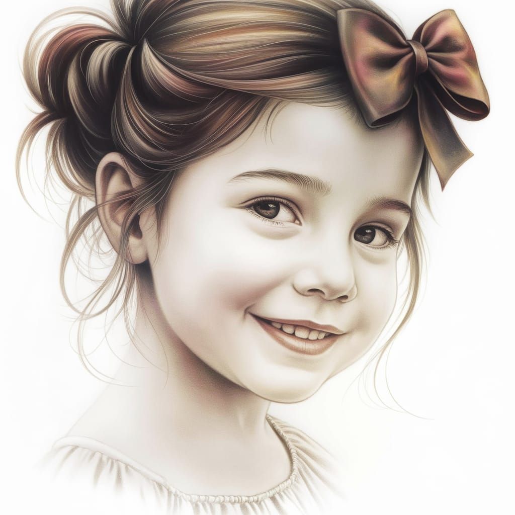 A minimalistic one-line pyrogravure charcoal drawing of a beautiful smiling young girl half-frontalportrait ...  by @DeMortuis