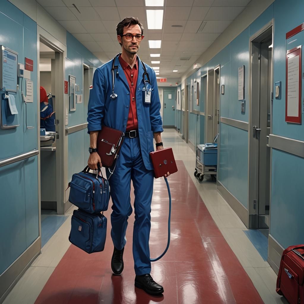 Doctor in Hospital Corridor with Fantasy Elements