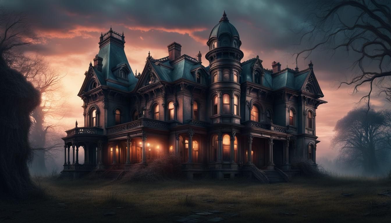 Old dilapidated Victorian mansion at dusk, eerie, haunted, Epic ...