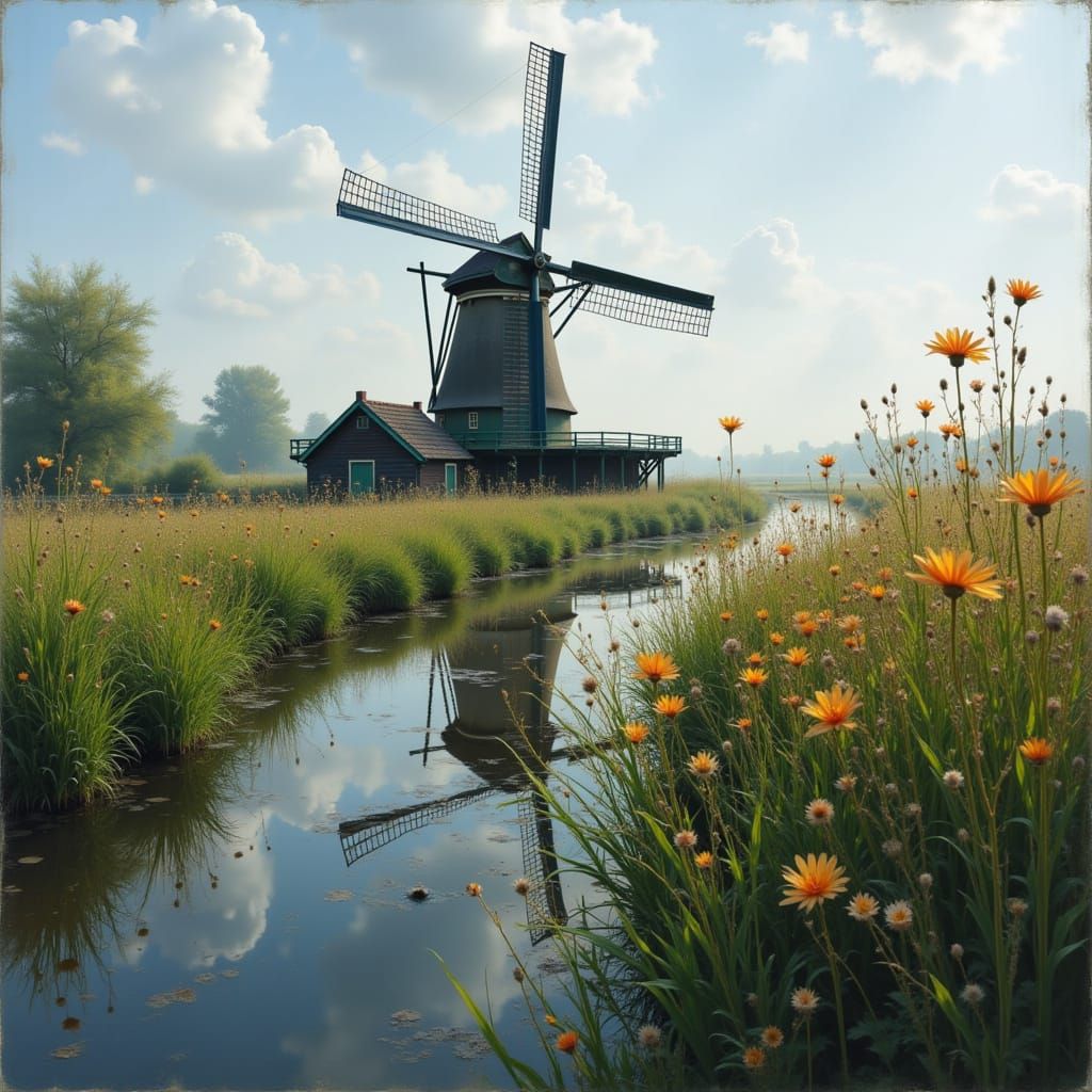 <lora:Ethereal Looks:1.0> Tulpenveld bij windmolen