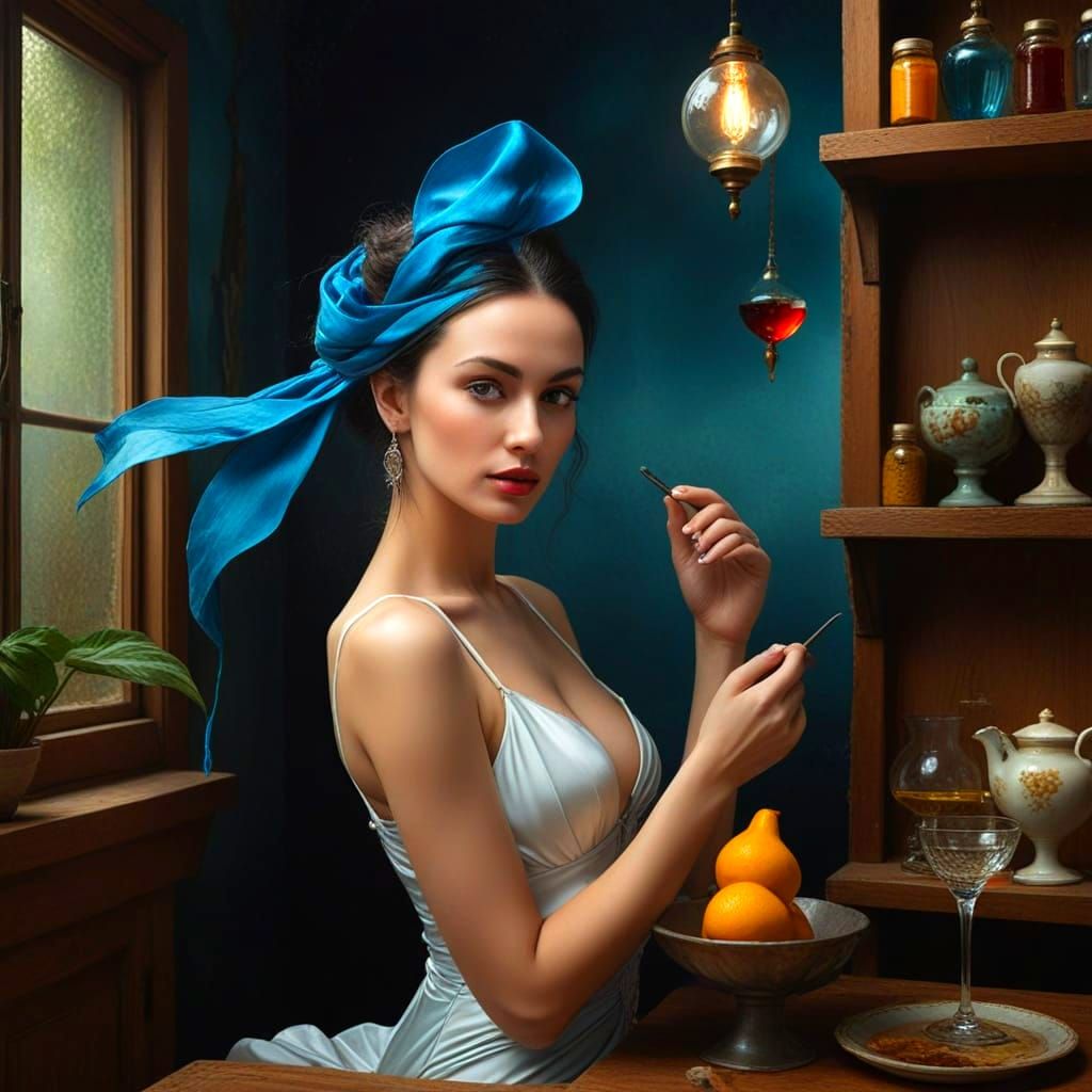 Portrait of a Happy 45-Year-Old Woman in Photorealistic Styl...