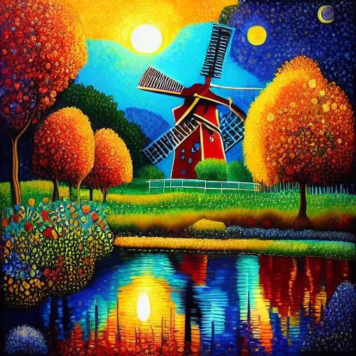 <lora:DarkPointillism15:1.0> windmill 