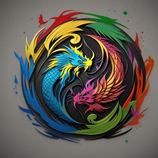 Dragon and Phoenix Yin Yang in Graffiti Art