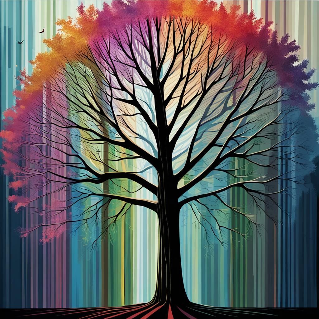 a tree made only out of vertical lines every line and horizo...