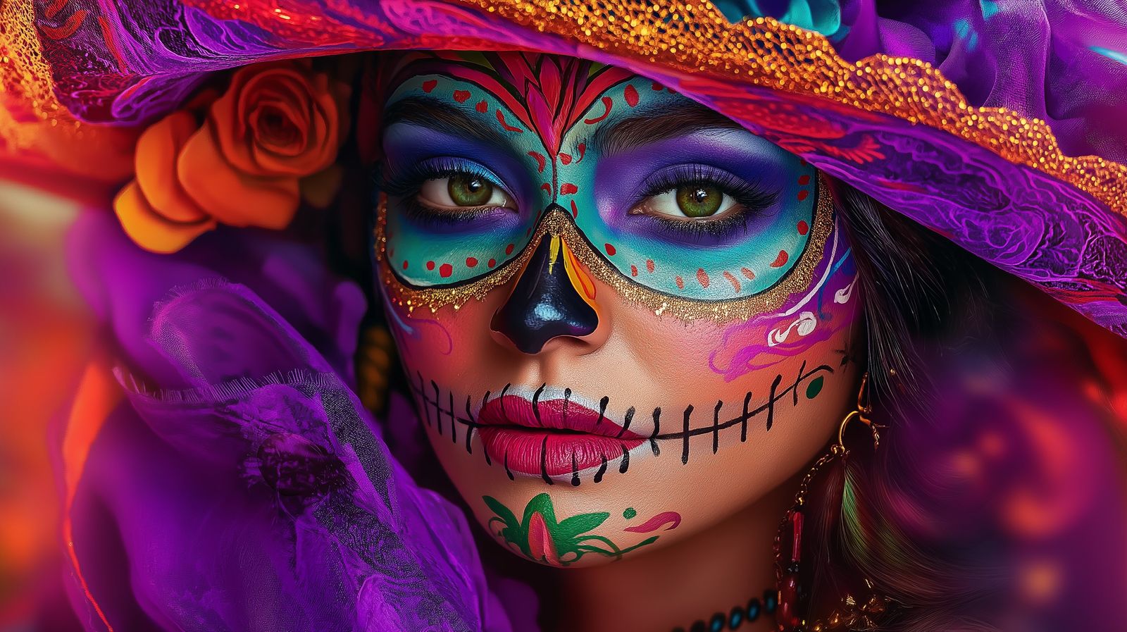 portrait of a mexican calavera catrina dia de muertos colorf...