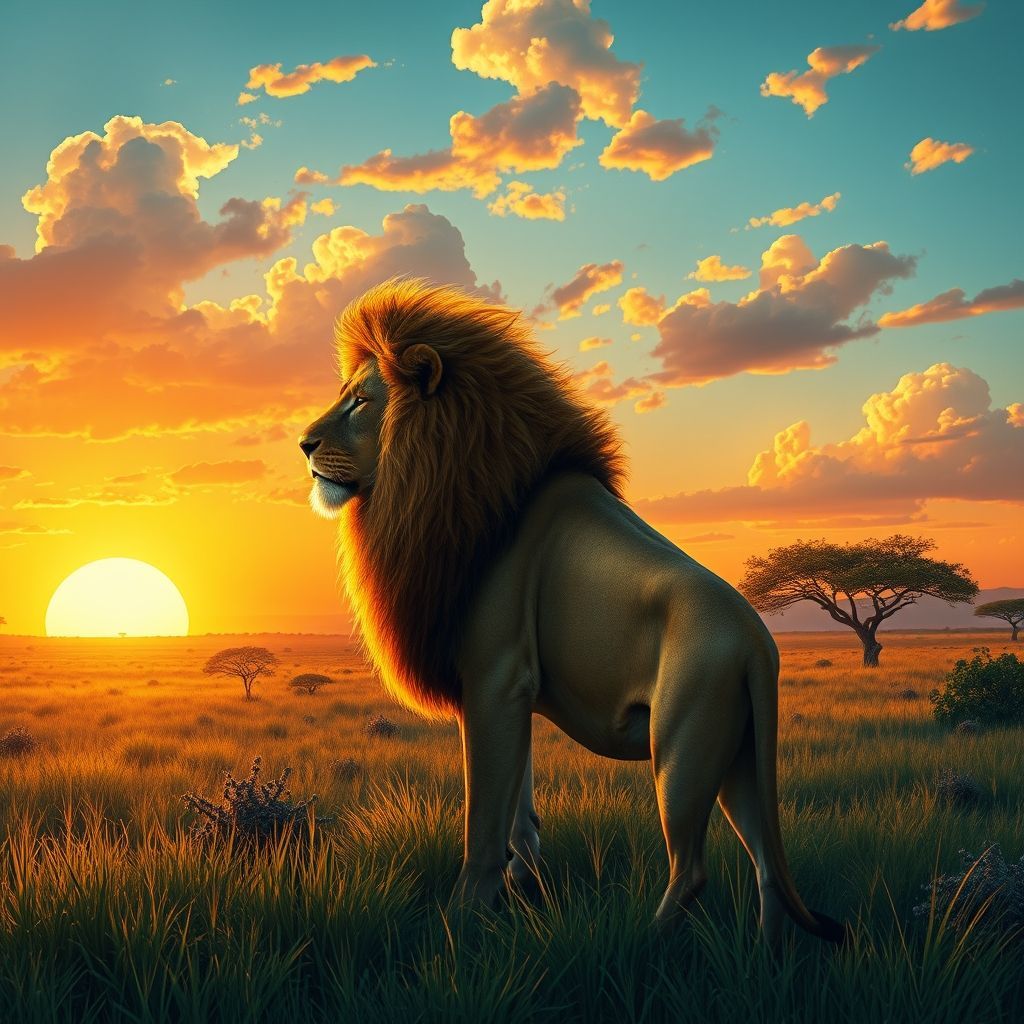 A digital illustration of a lion