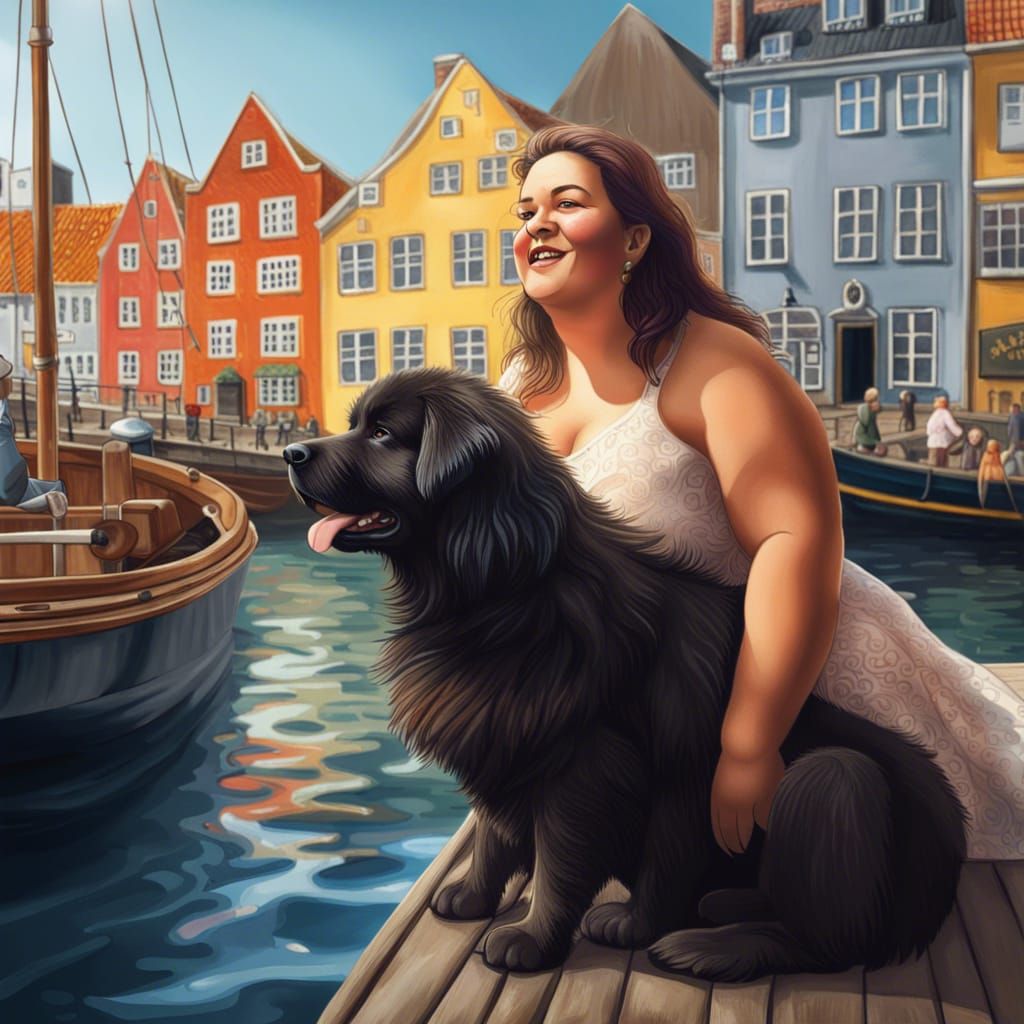 Woman and a newfoundland. - AI Generated Artwork - NightCafe Creator