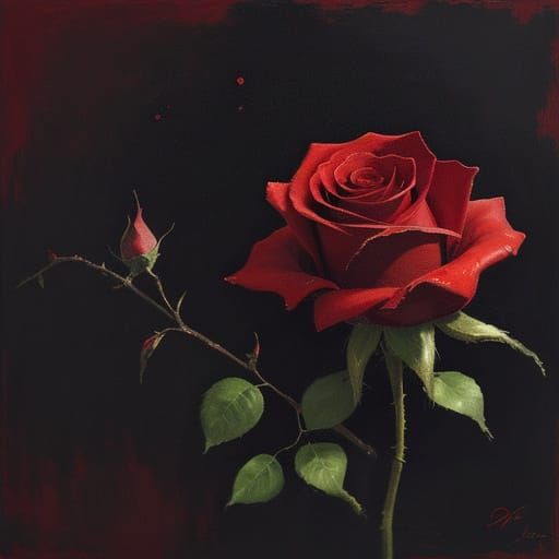 Textured Oil Painting of a Crimson Rose