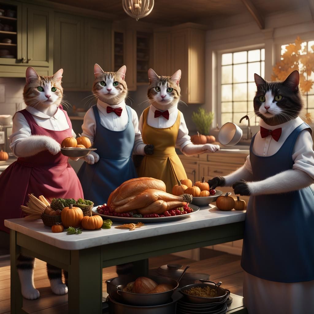 cats cooking Thanksgiving - AI Generated Artwork - NightCafe Creator