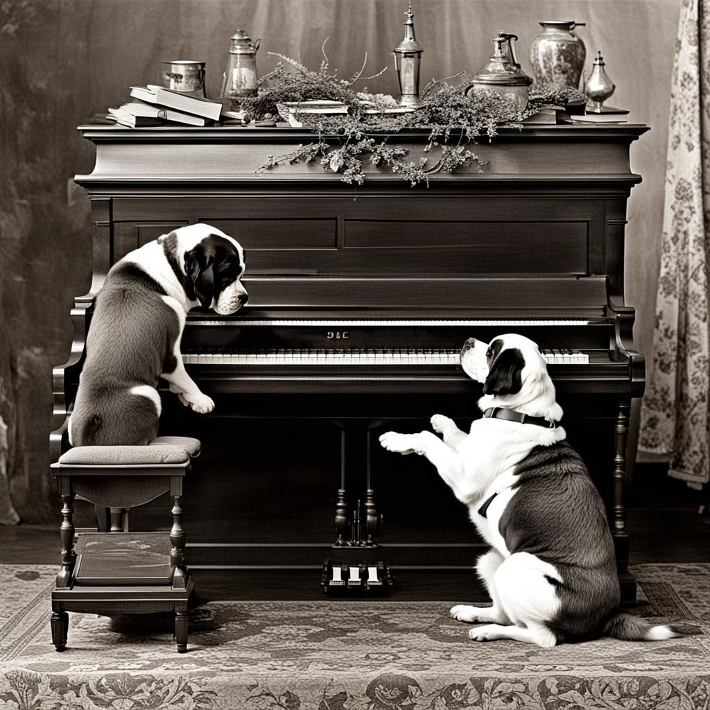dog plays the piano