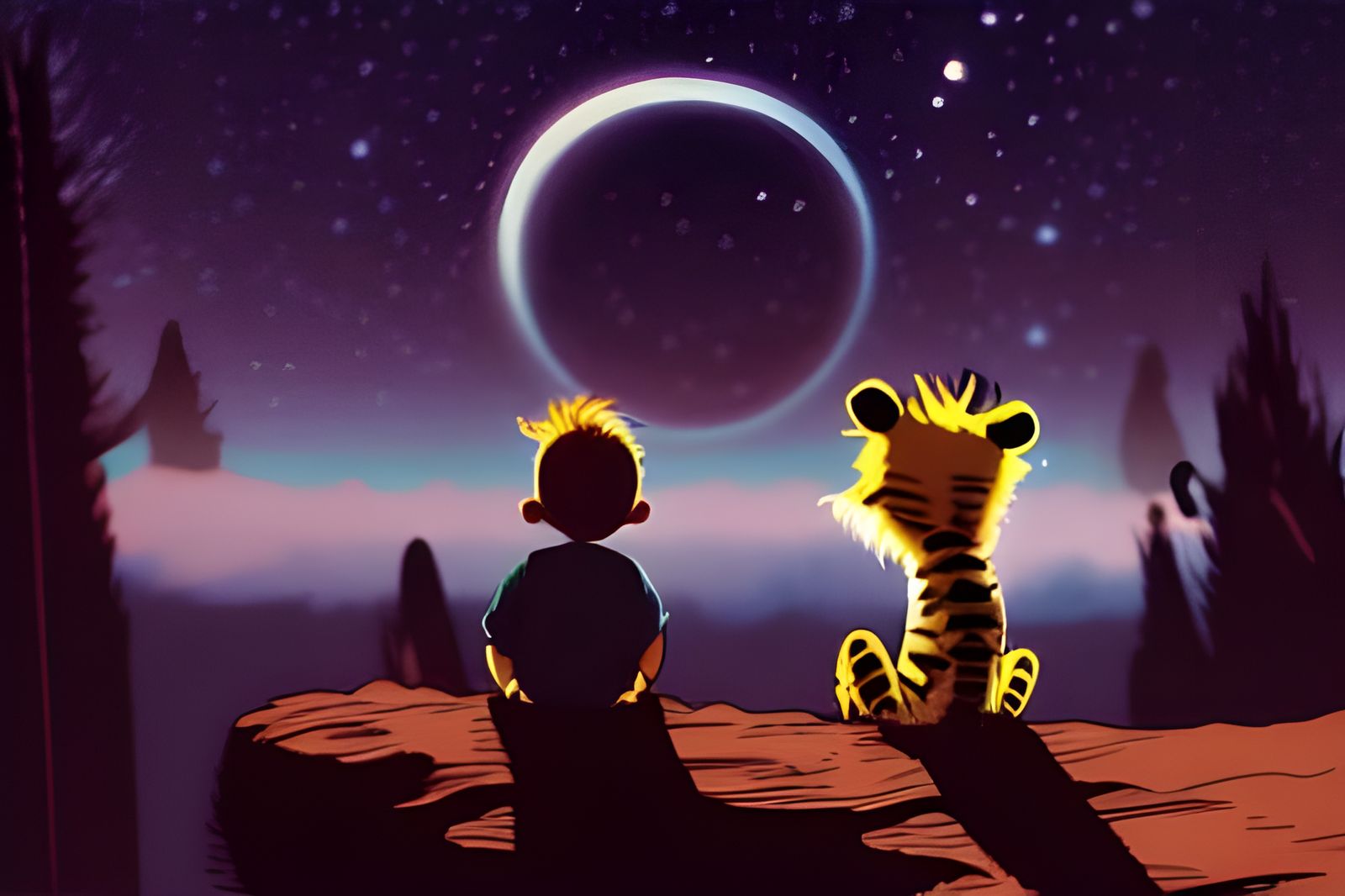 Calvin and Hobbes Stargazing  by @Throbably