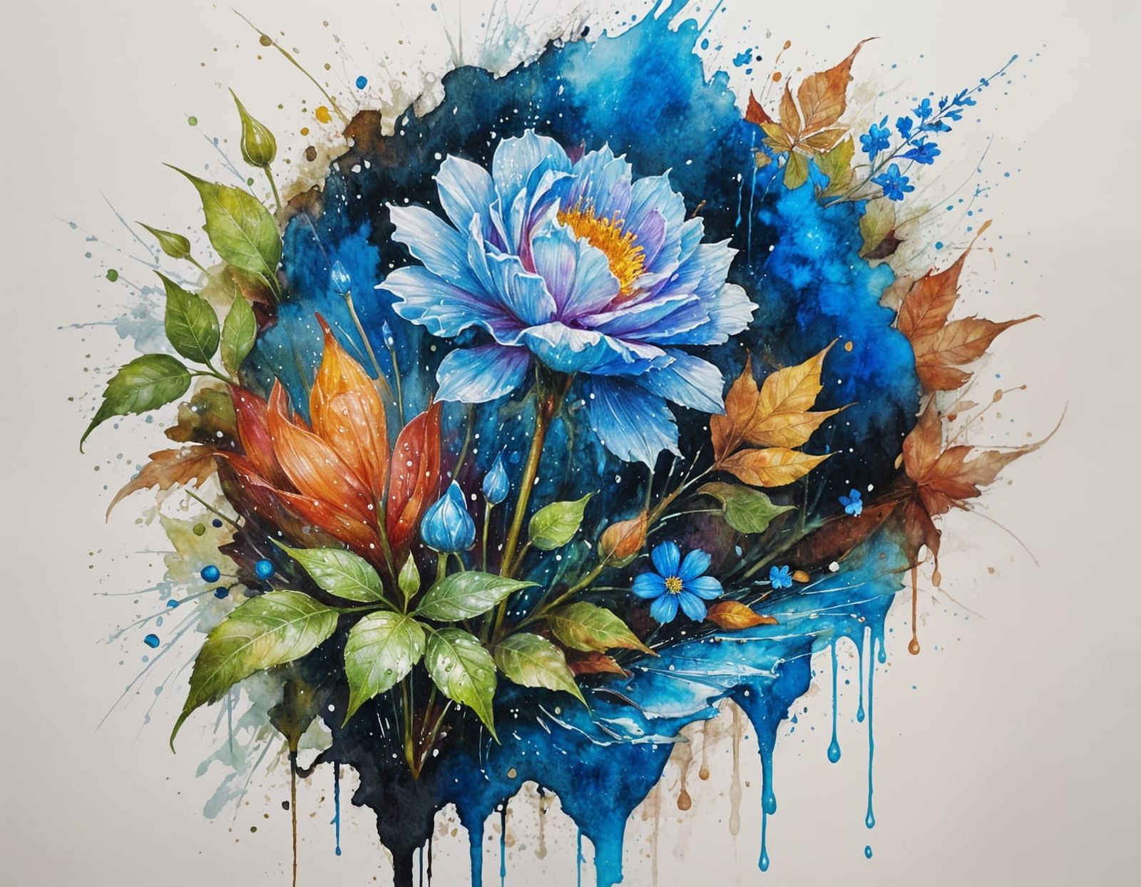 Enchanting Blue Flower Rises from Earth in Watercolour Style