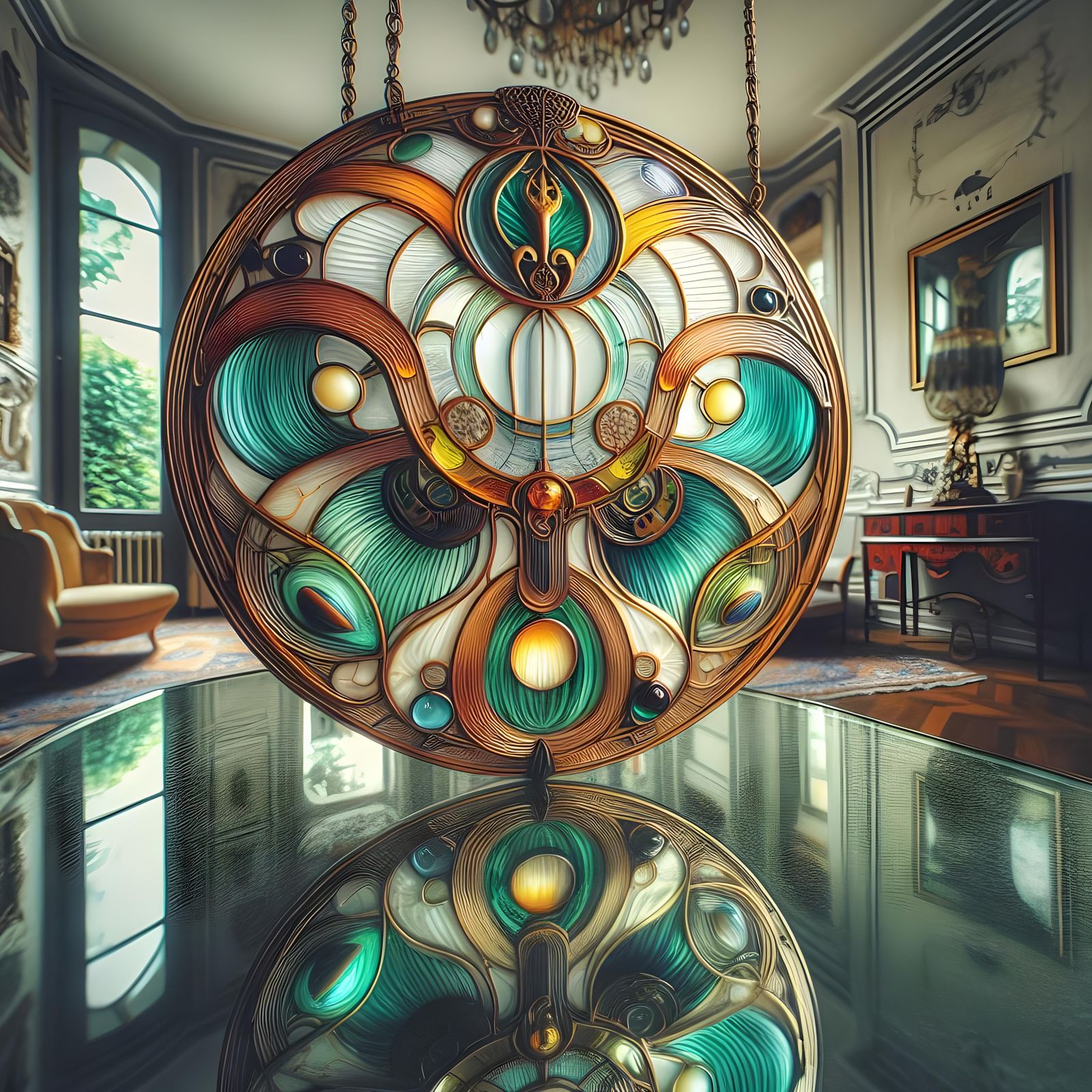 Glass Art Nouveau Necklace Abstract