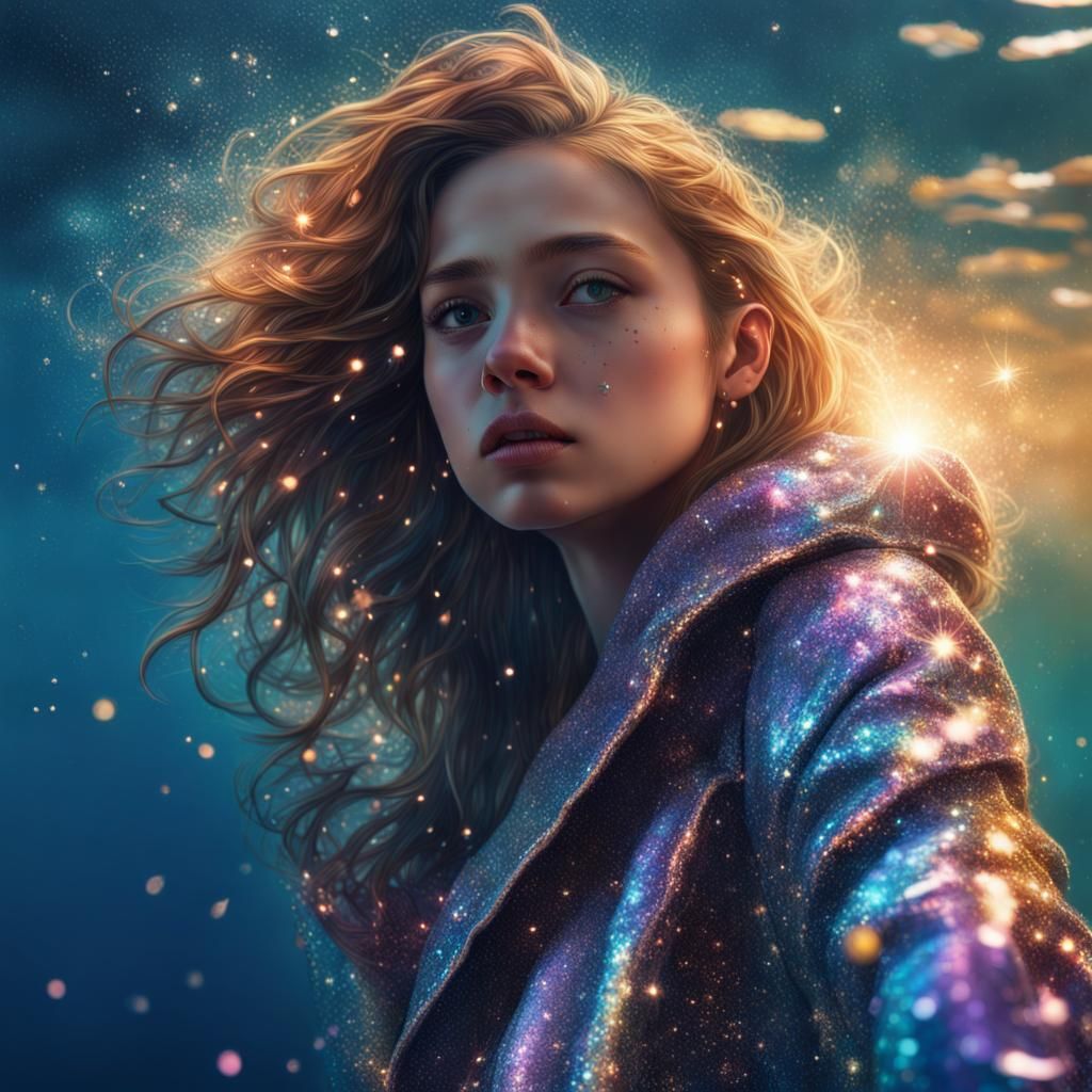 Girl in Sparkle Coat Drowning in Ocean