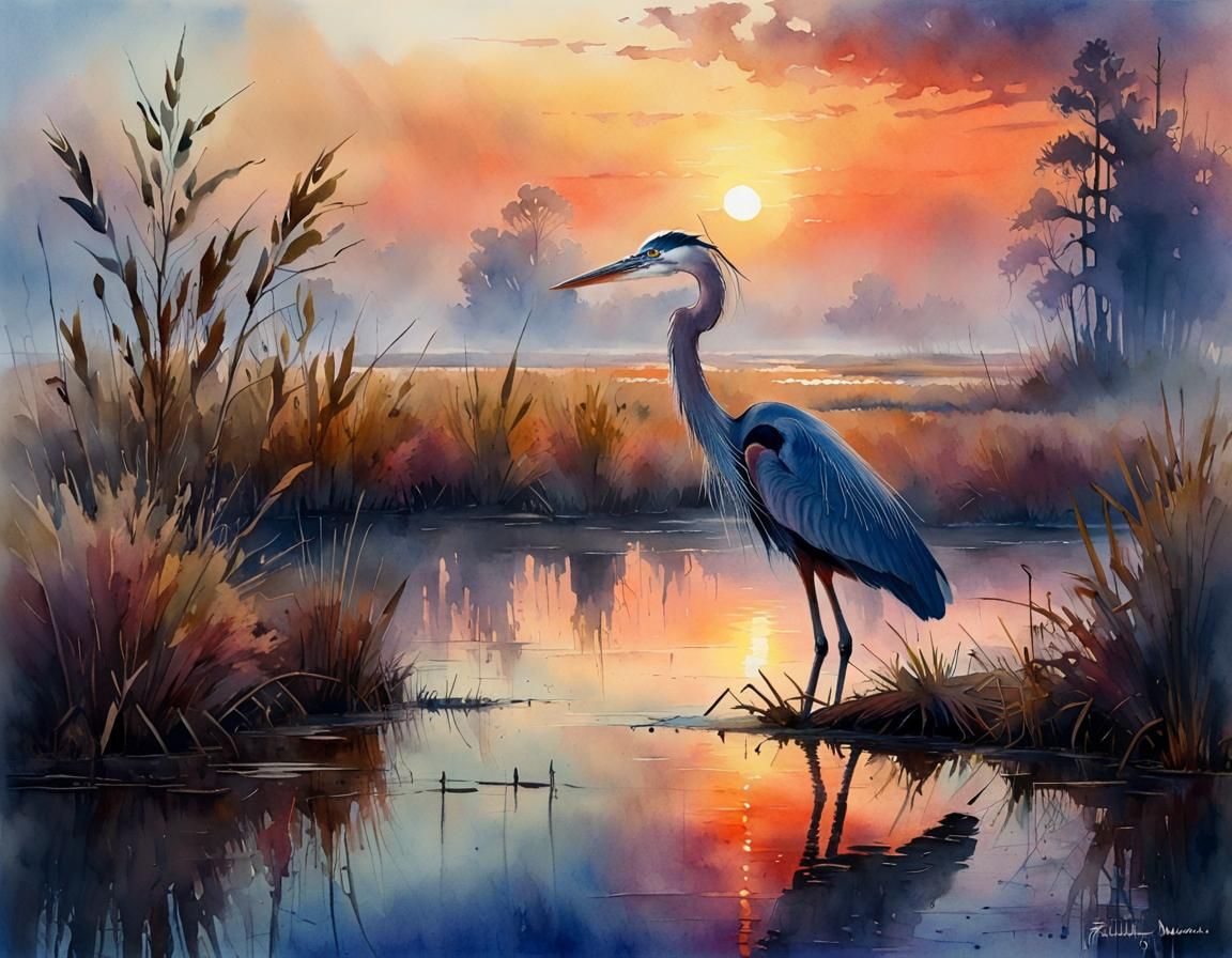Marshland, Great Blue heron