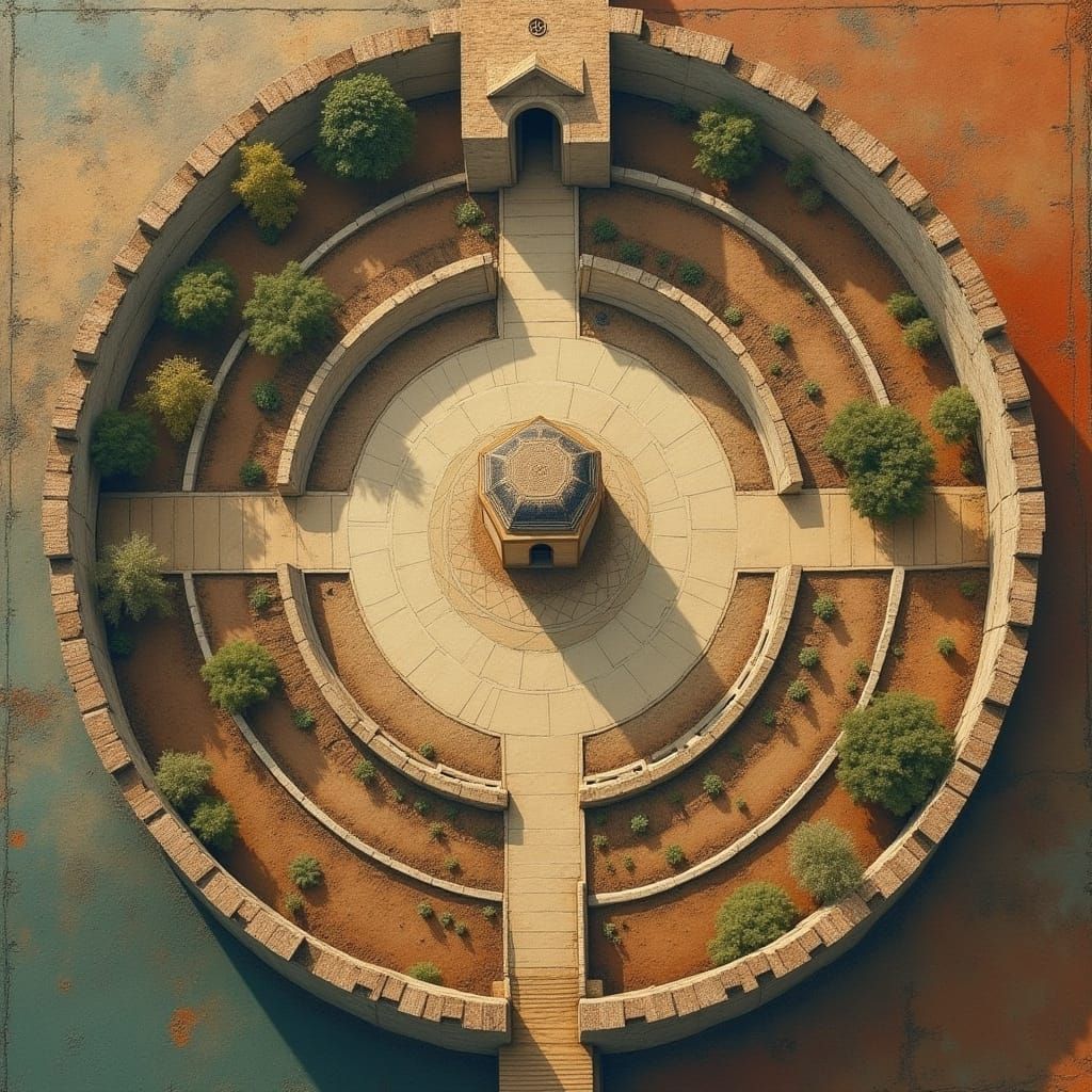 Surreal Circular Community with Central Synagogue and Learni...