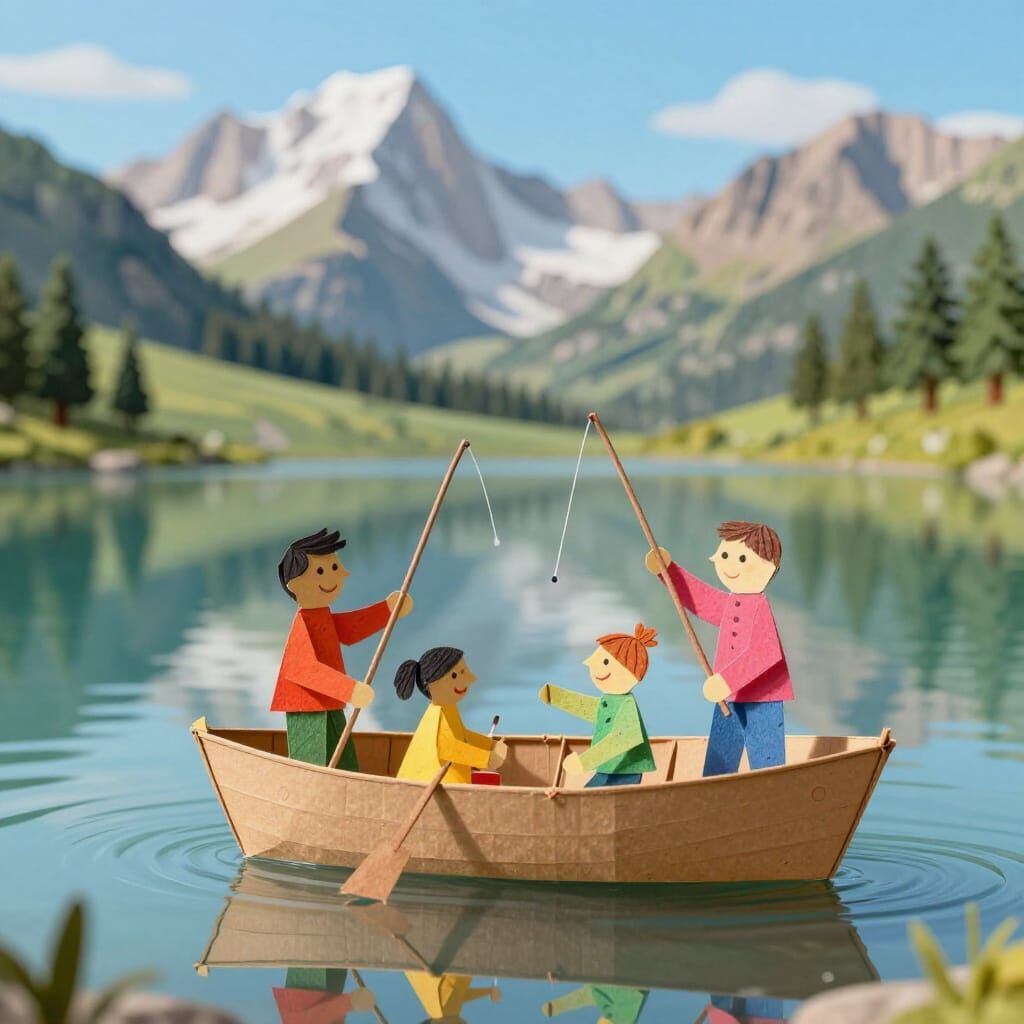 A paper-doll family fishing at a beautiful mountain lake   by @TasunkaWitko59523