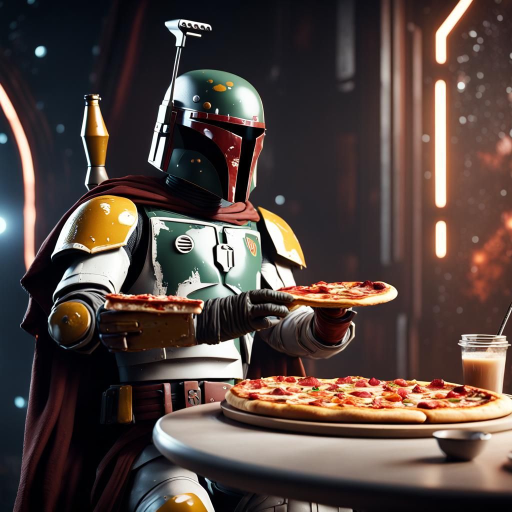 Boba Fett eating pizza in the space - AI Generated Artwork - NightCafe ...