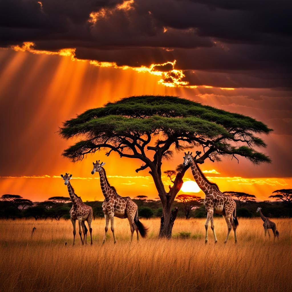 Giraffes on the African Savannah - AI Generated Artwork - NightCafe Creator