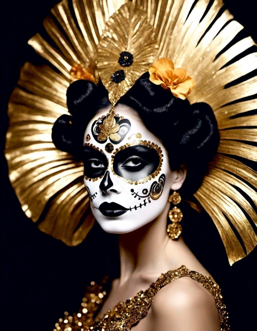 Dia de los Muertos make up, Woman Three dimensional psychedelic Gilded ...