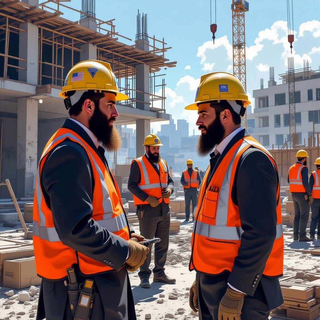 Orthodox Jews Constructing Building in Realistic Style