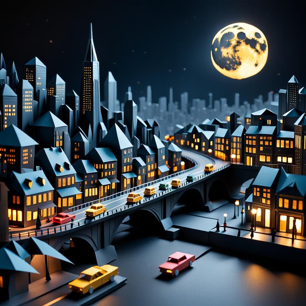 origami night cityscape