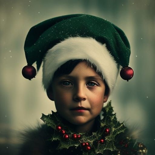 1907 Vintage tin type festive Elves Christmas portrait