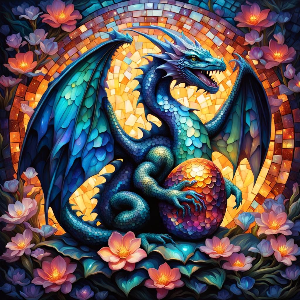 Mosaic Dragon - AI Generated Artwork - NightCafe Creator