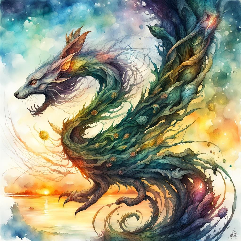 Spiraling Double the highly detailed claws Digital watercolor ...
