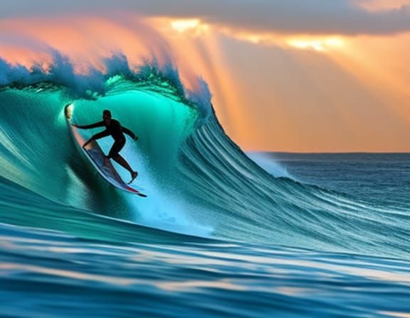 dynamic movement of surf waves with scenic sunny sunset clou...