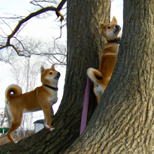 shibas climbing a tree AI Generated Artwork NightCafe Creator