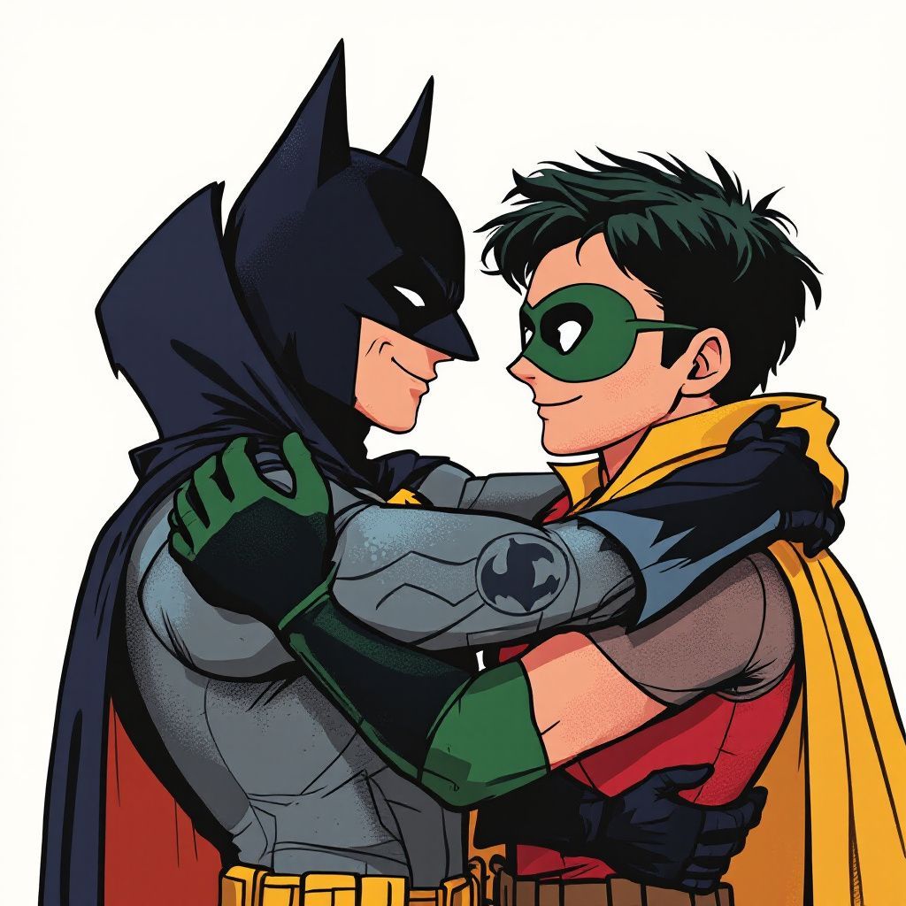 batman and robin  kissing innocently