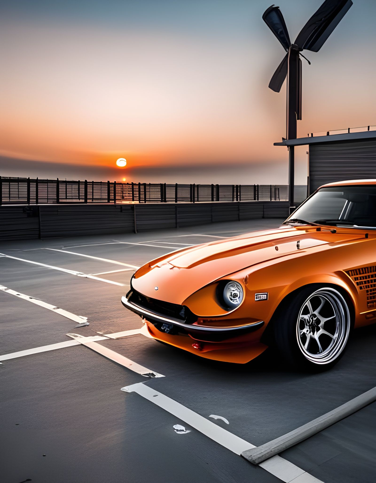 Datsun 240z at sunset, hyper detailed wide angle, ambient light, Nikon ...