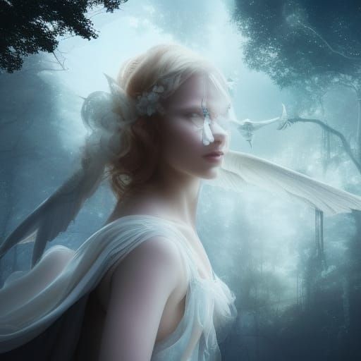 Sad Glimmering Fairy with Glass Wings