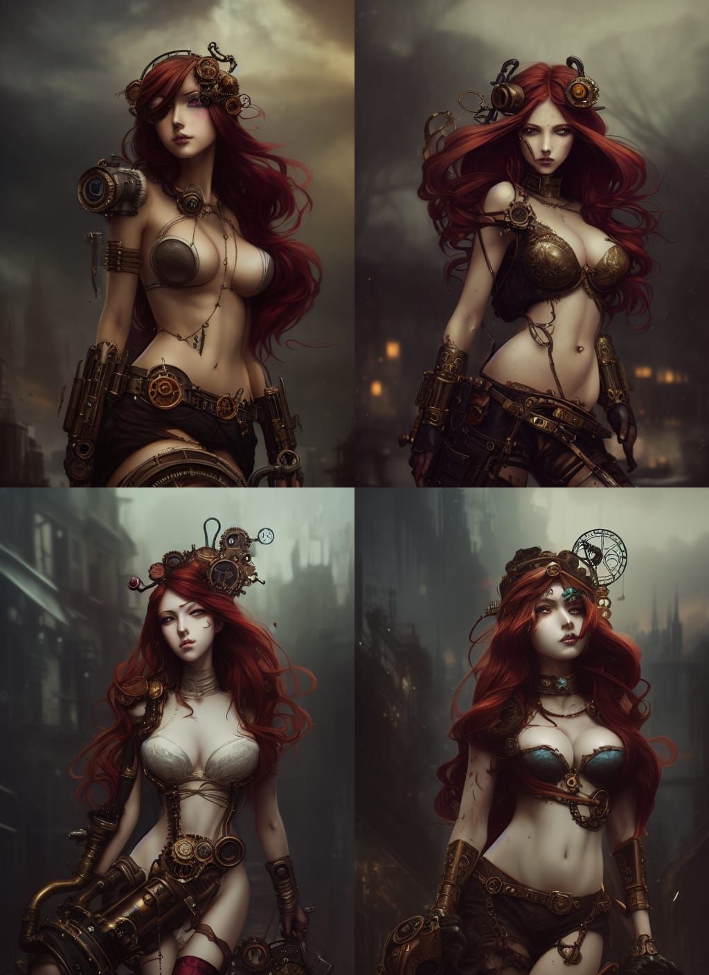 Artgerm, WLOP, Greg Rutkowski; Beautiful Steampunk Goddess w...