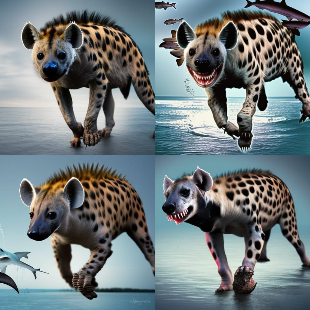hyena combined with shark, half hyena and half shark, hybrid...