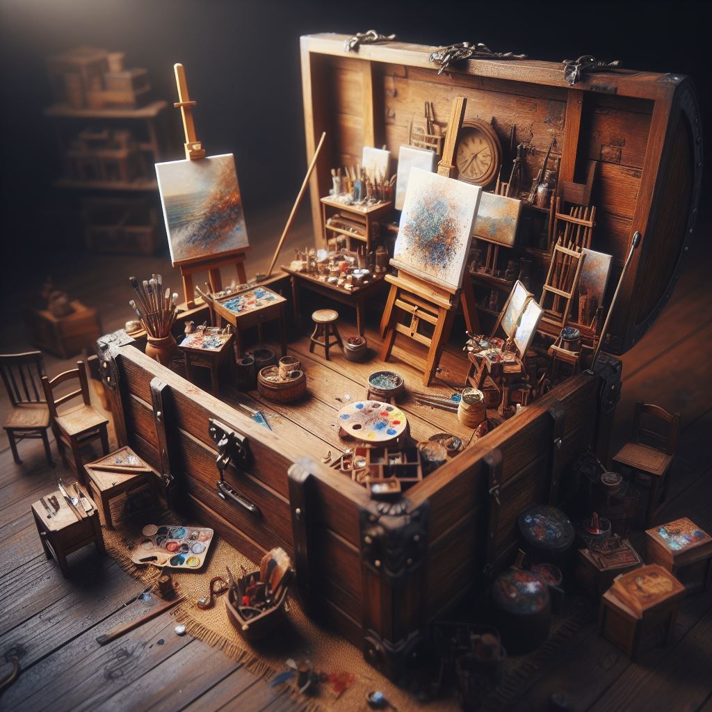 Artist's Studio in a Wooden Chest