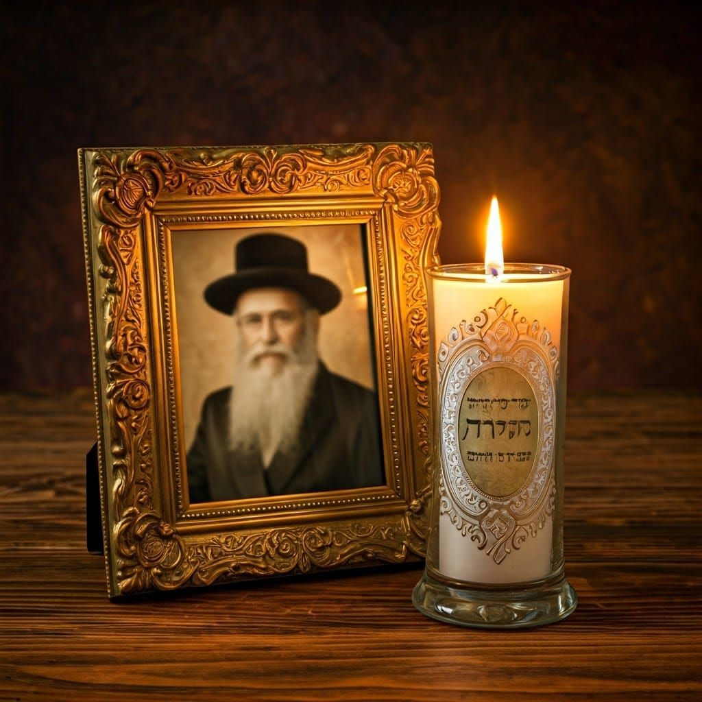 Antique Gold Frame with Sepia Rabbi and Yahrzeit Candle