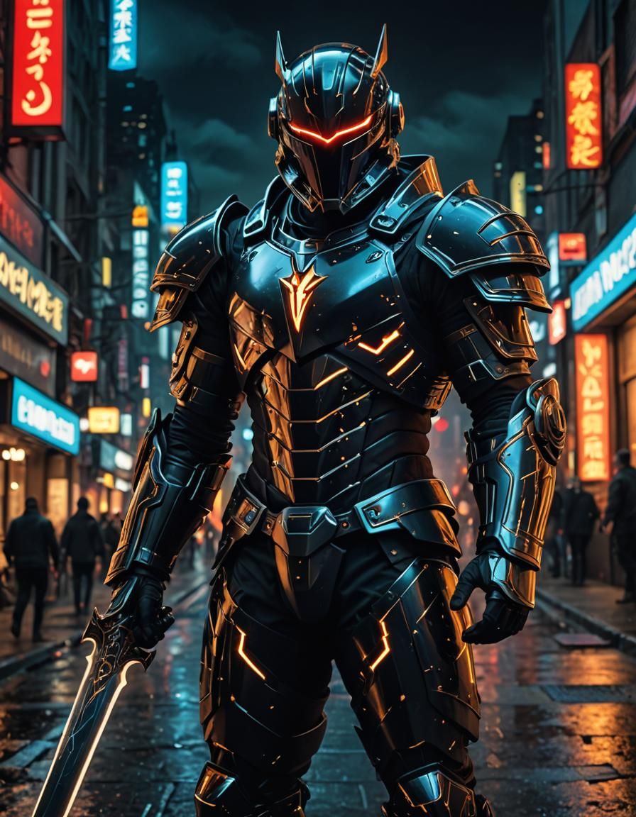 NEON KNIGHT: Dark Armor #7 - AI Generated Artwork - NightCafe Creator