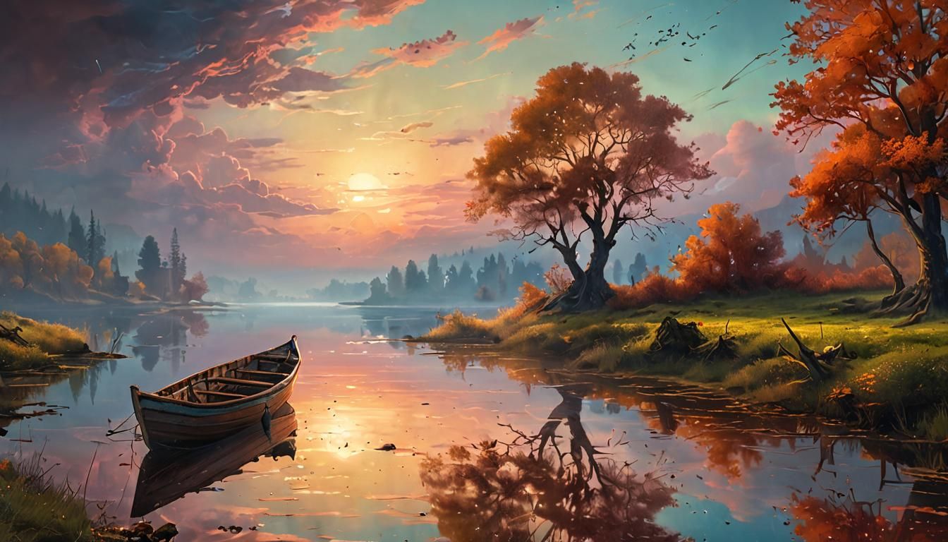 A boat on a vibrant lake ²