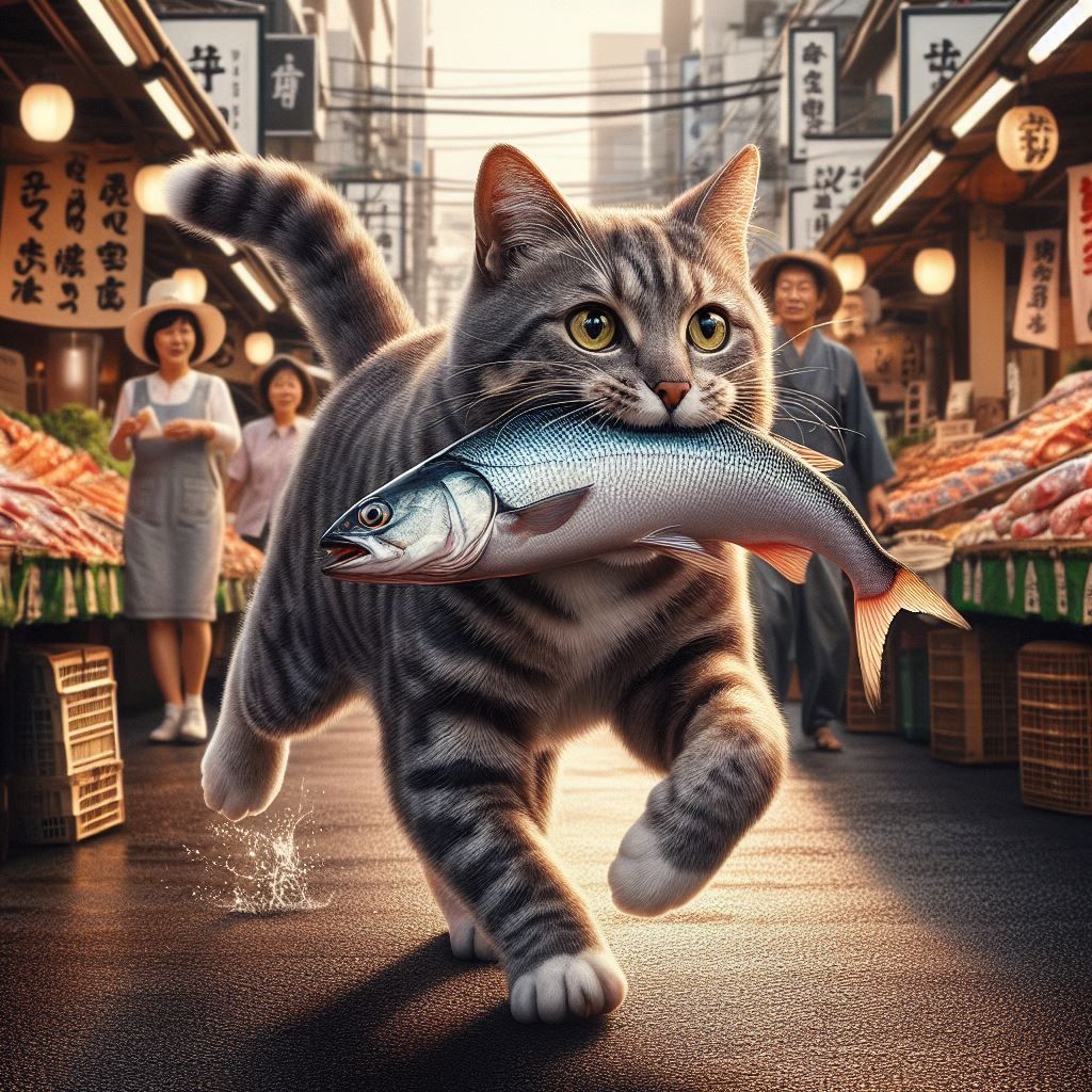 Astonished Cat Fishing - Incredible Surprise Catch, AI Art Generator