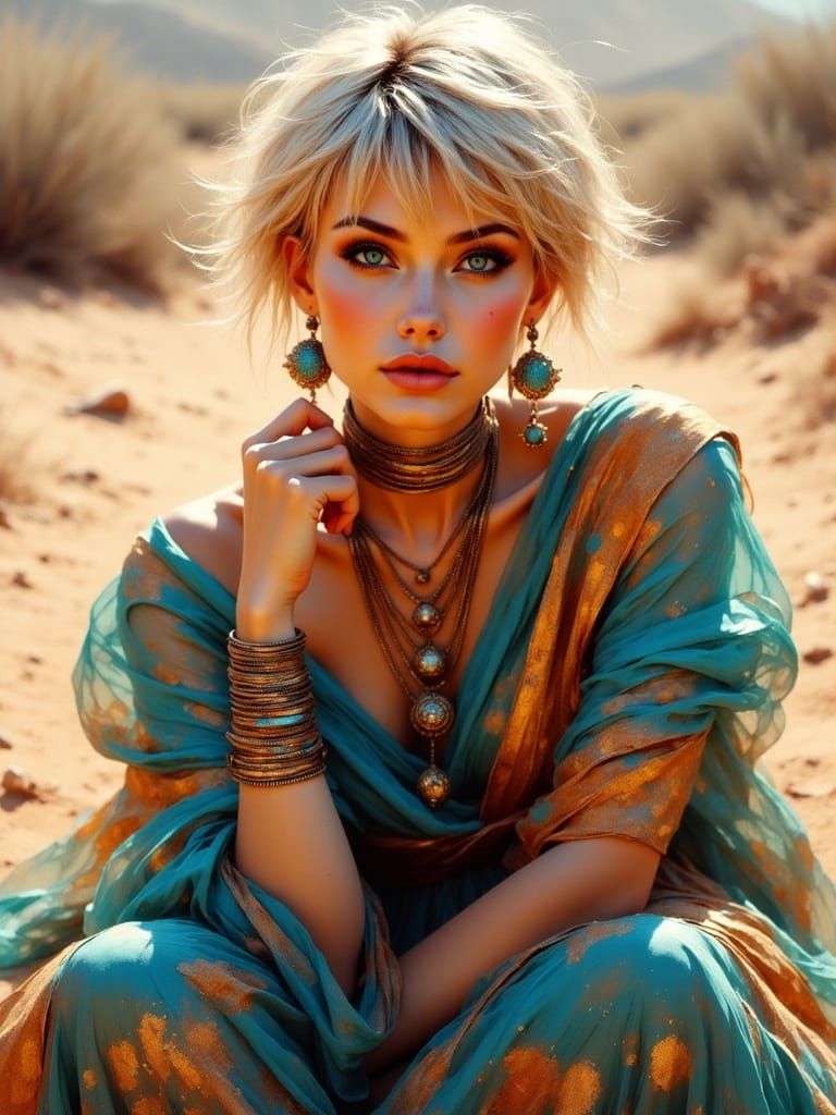 Woman with Pixie Cut in Desert Setting