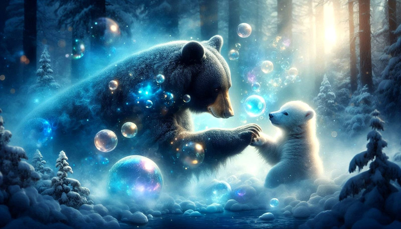 Black Bear and Polar Bear Cub