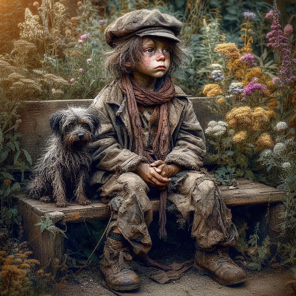 Sitting in an Old Wooden Bench