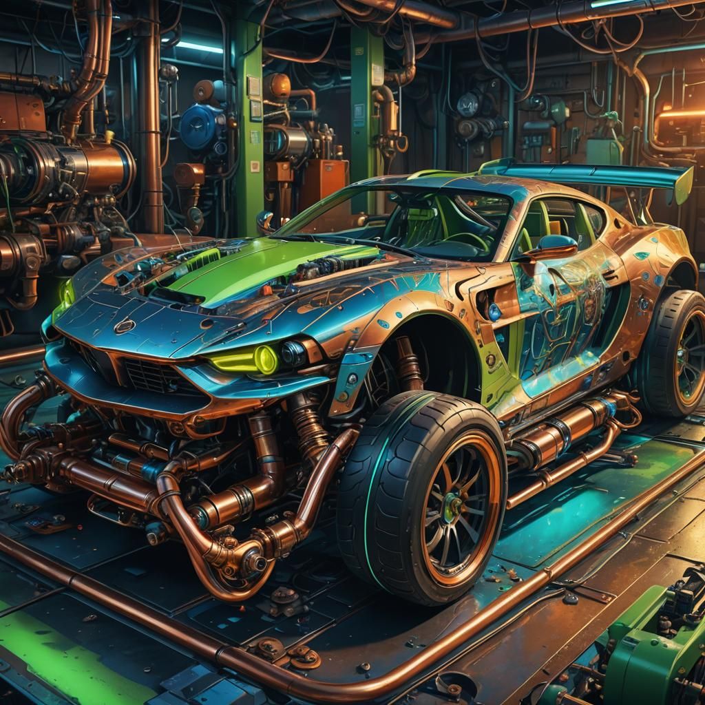 Futuristic Sports Car Exposing Advanced Mechanics