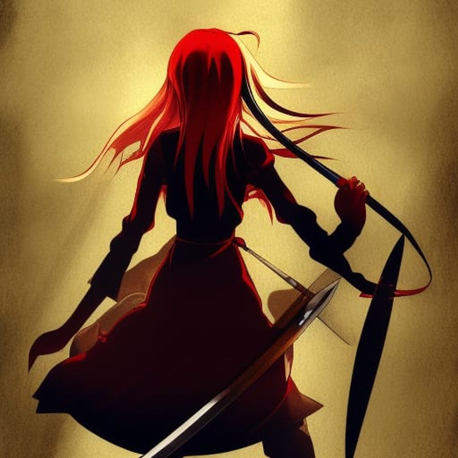 anime girl with sword and red hair