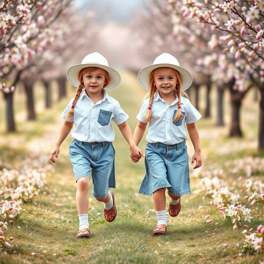 Twins in Almond Orchard, Photographic Style