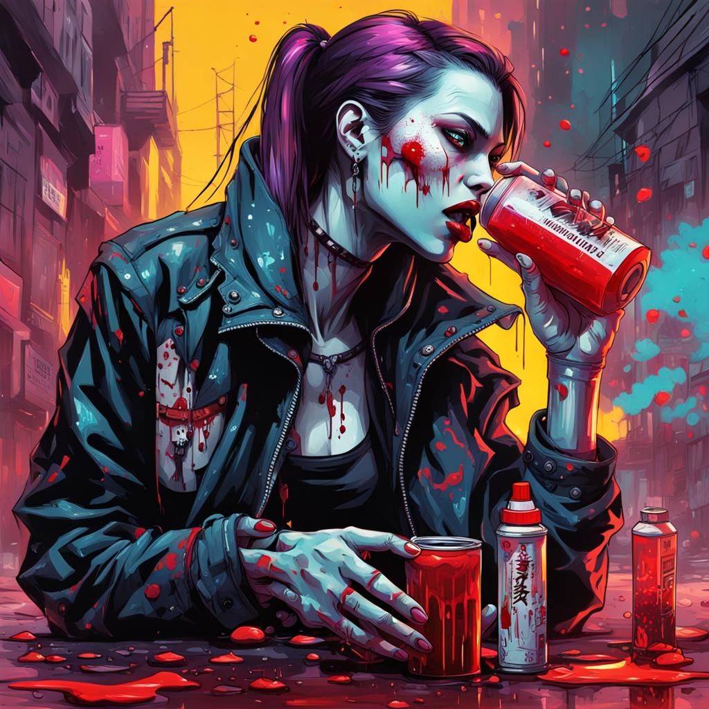 female vampire drinking fresh blood cyberpunk random outfit,...