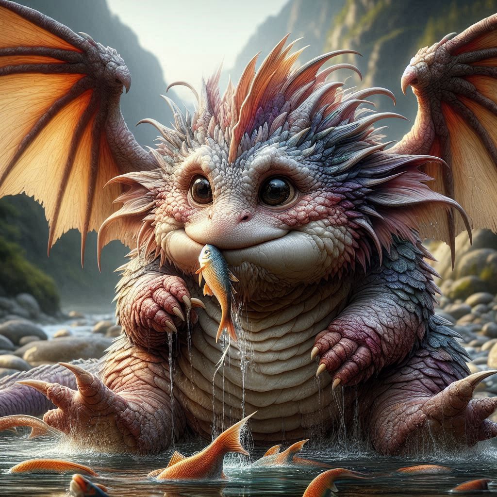Baby Dragon with fish 2