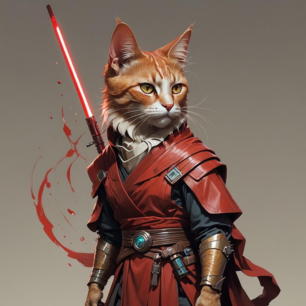The Red Jedi Cat side view full body  8k resolution concept ...